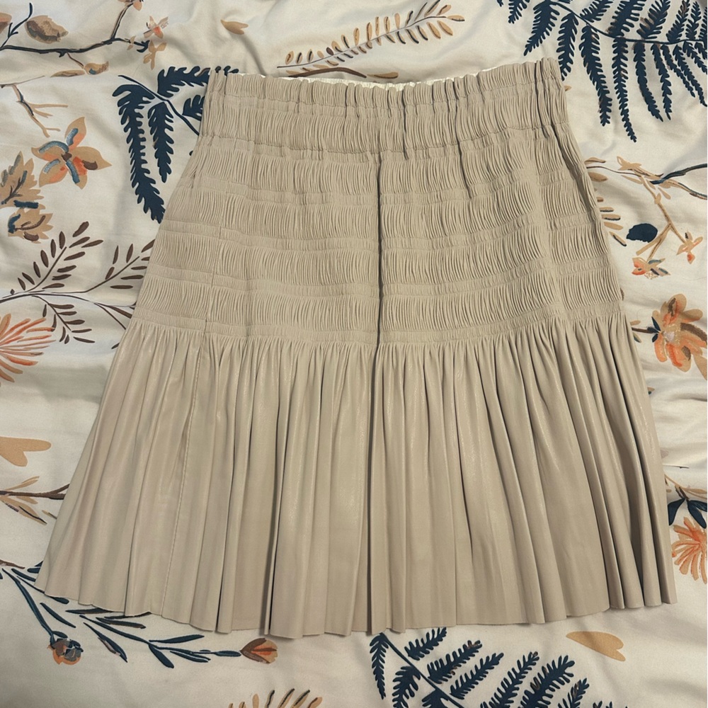 Zara Beige faux-leather Pleated Skirt